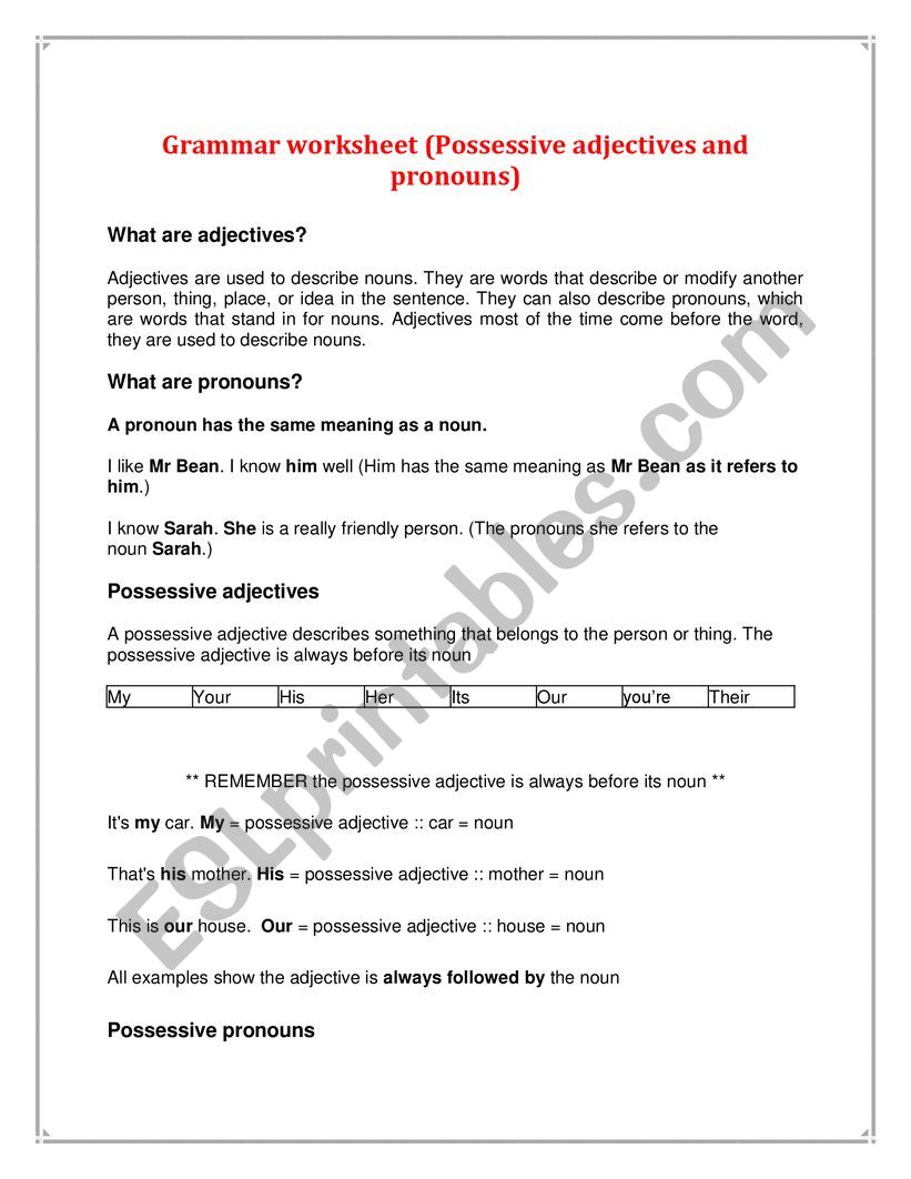 Possessive Adjectives worksheet