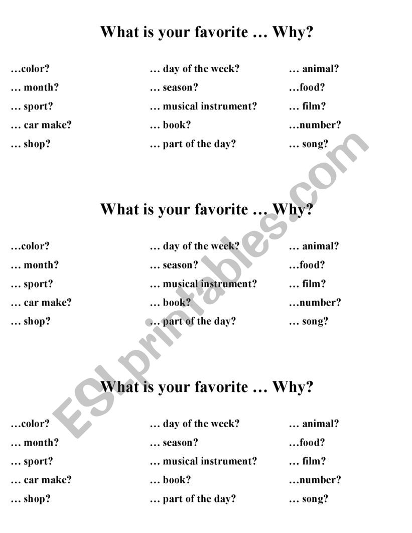 What is your favorite....? worksheet