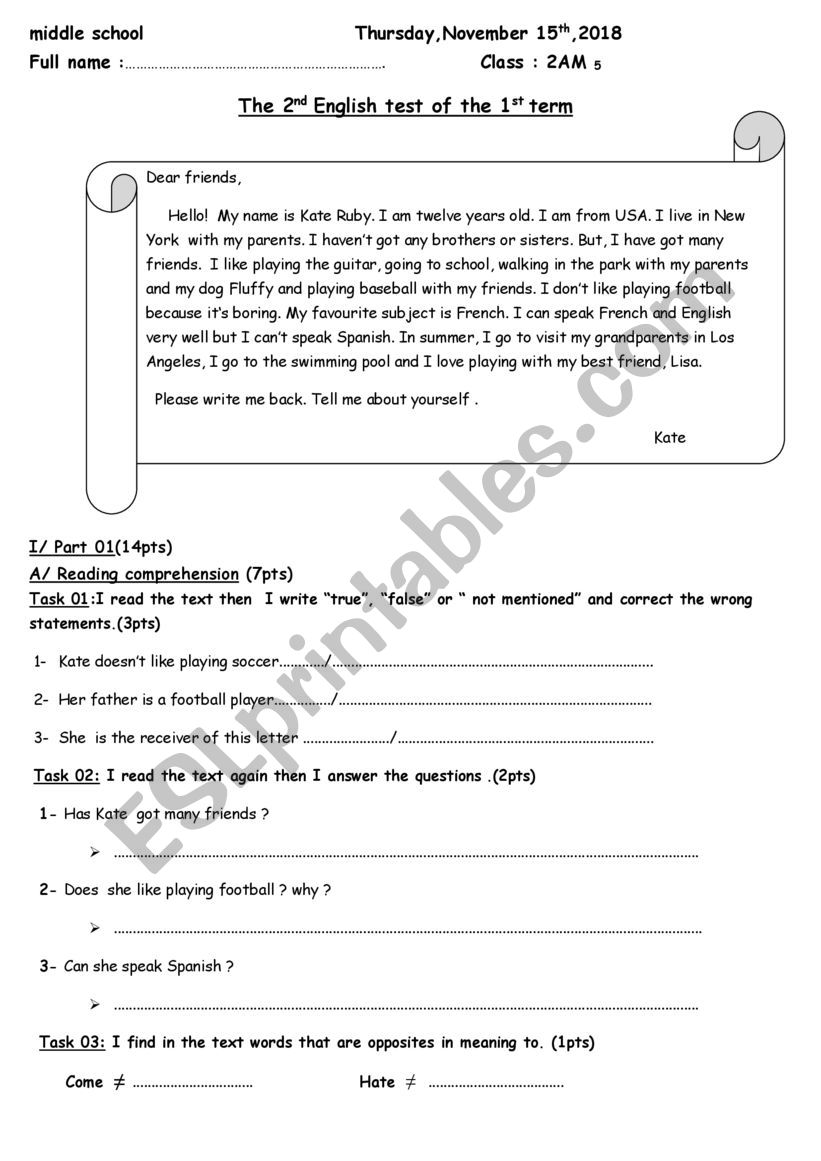 A test worksheet