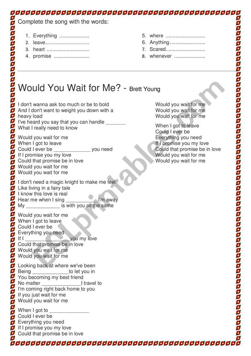 Song - would you wait for me worksheet