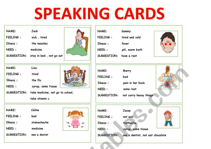 Health Speaking Cards worksheet