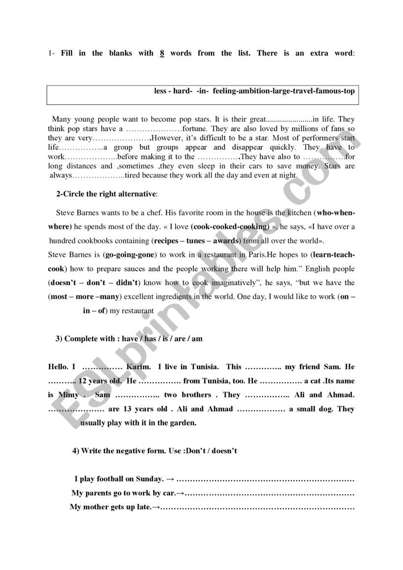 language tasks worksheet