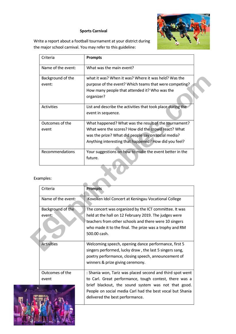 ESL Writing (Sports Report) worksheet