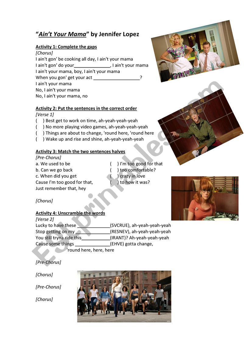 AINT YOUR MAMA worksheet