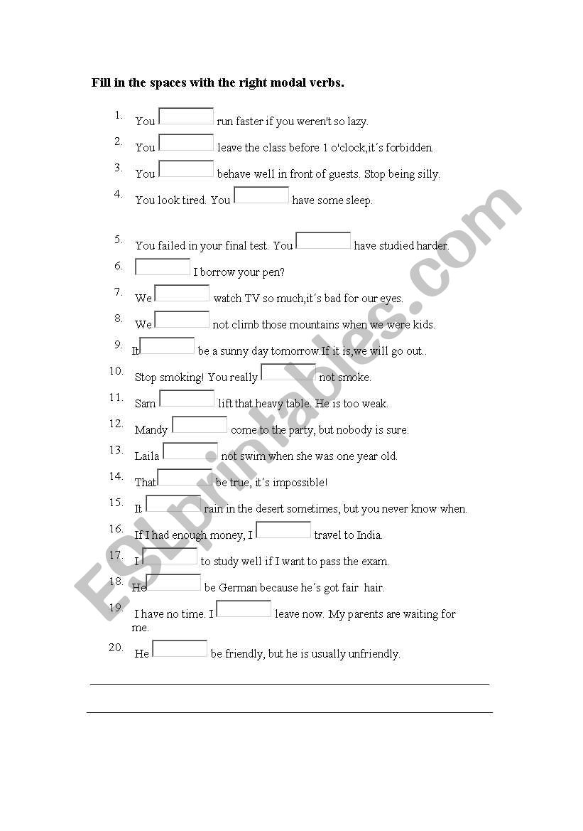 Complete with a modal verb worksheet