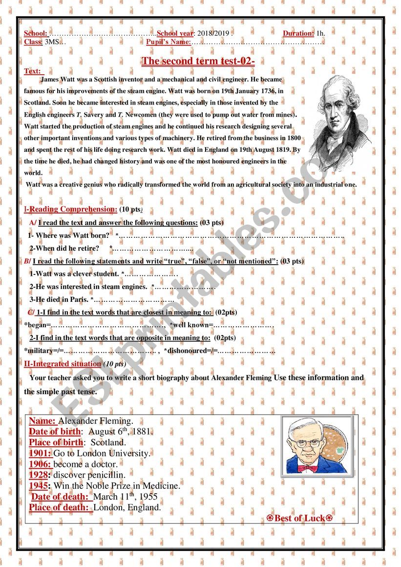 Test about scientists worksheet