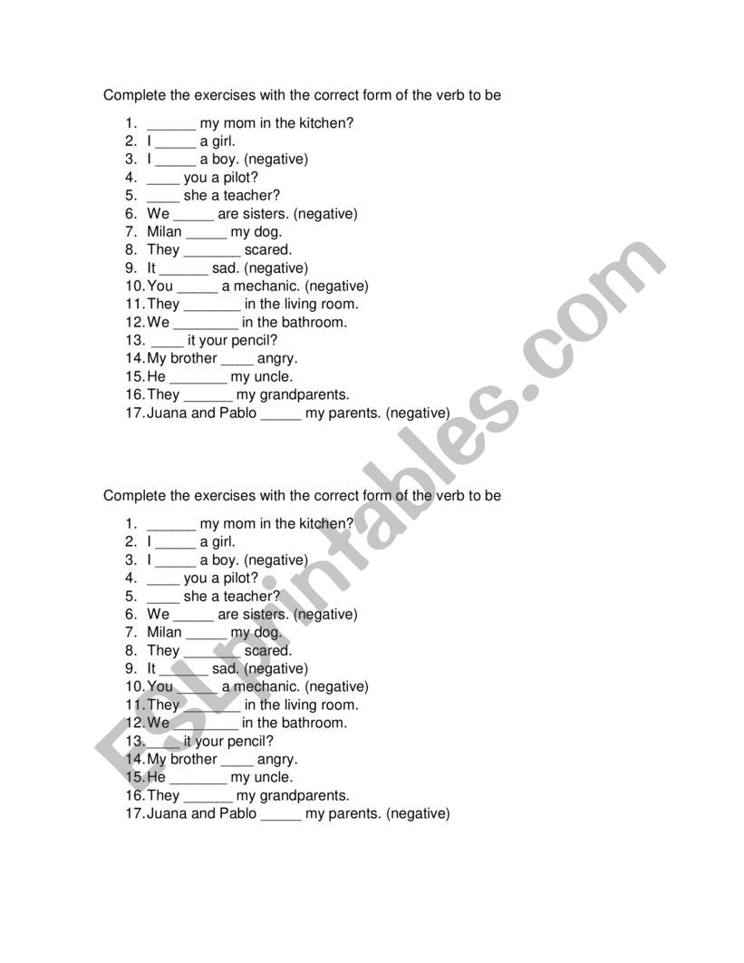 VERB TO BE worksheet