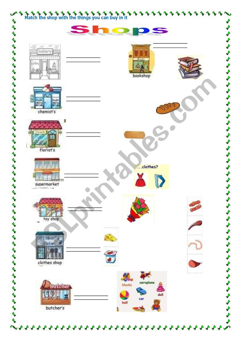 Shops and products worksheet