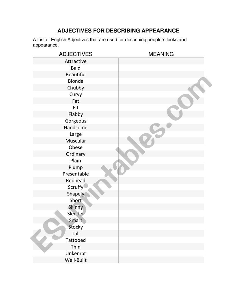 Adjectives for describing physical appearance