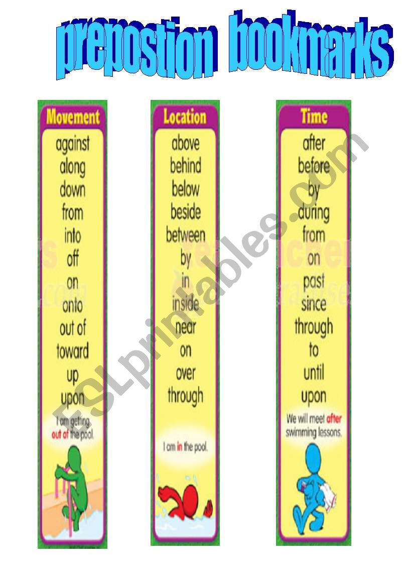 preposition bookmarks worksheet