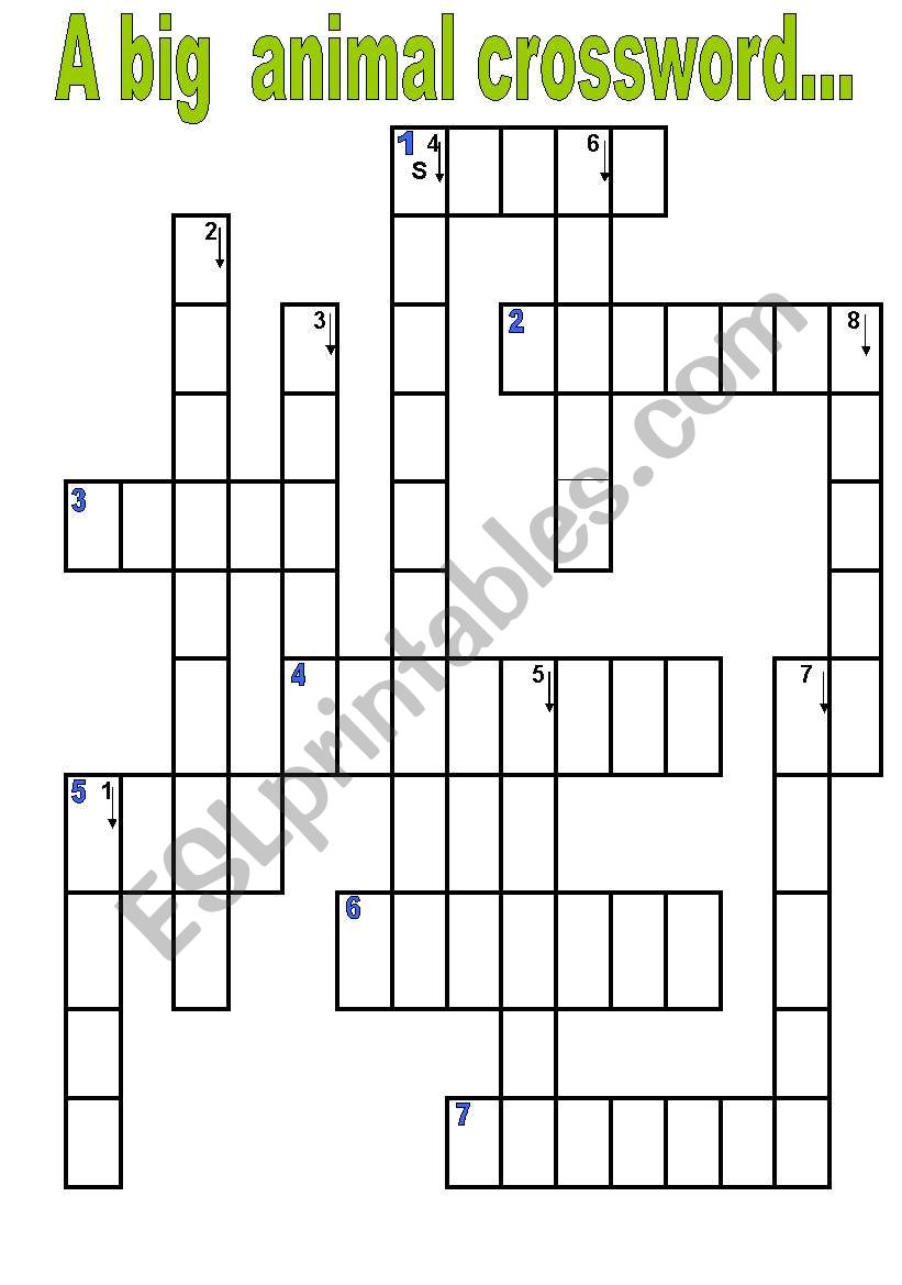 A big animal crossword worksheet