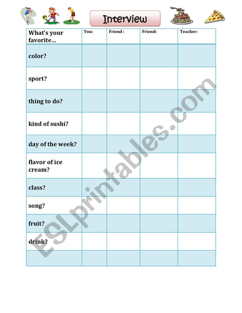 Favorites - Interview worksheet