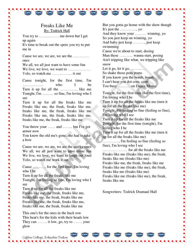 Freaks like me   worksheet worksheet