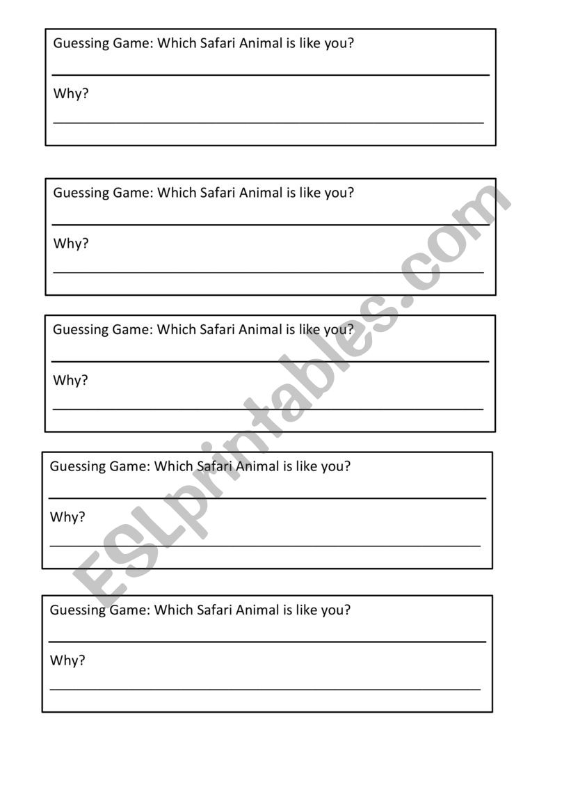 Safari Game worksheet