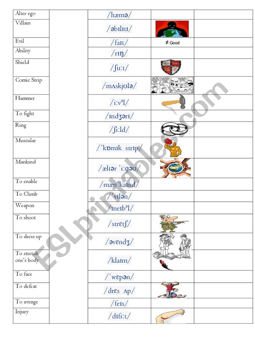 Superhero vocabulary & phonetics