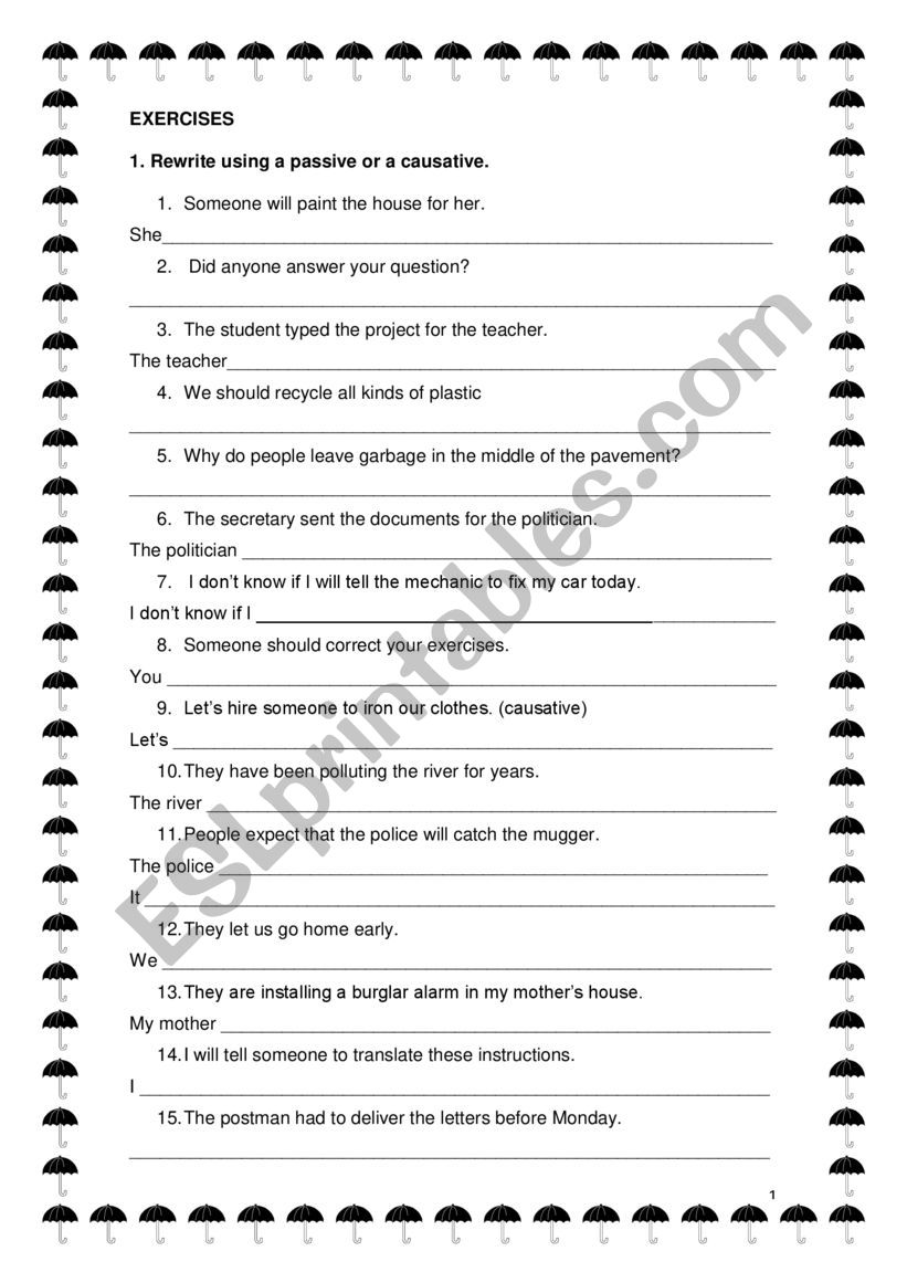 passives and causatives worksheet