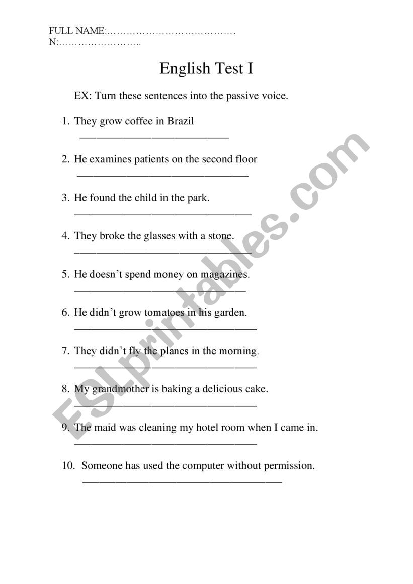 PASSIVE VOICE TEST worksheet