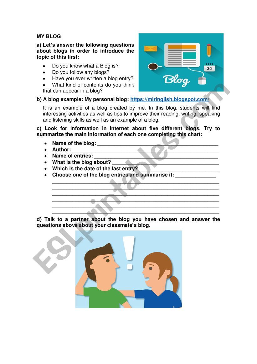 MY BLOG worksheet