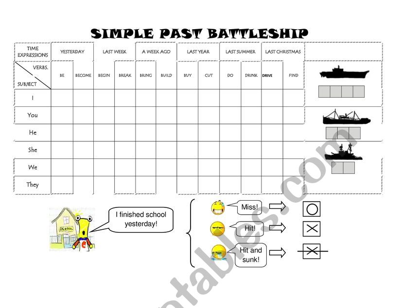 simple past battleship game  worksheet