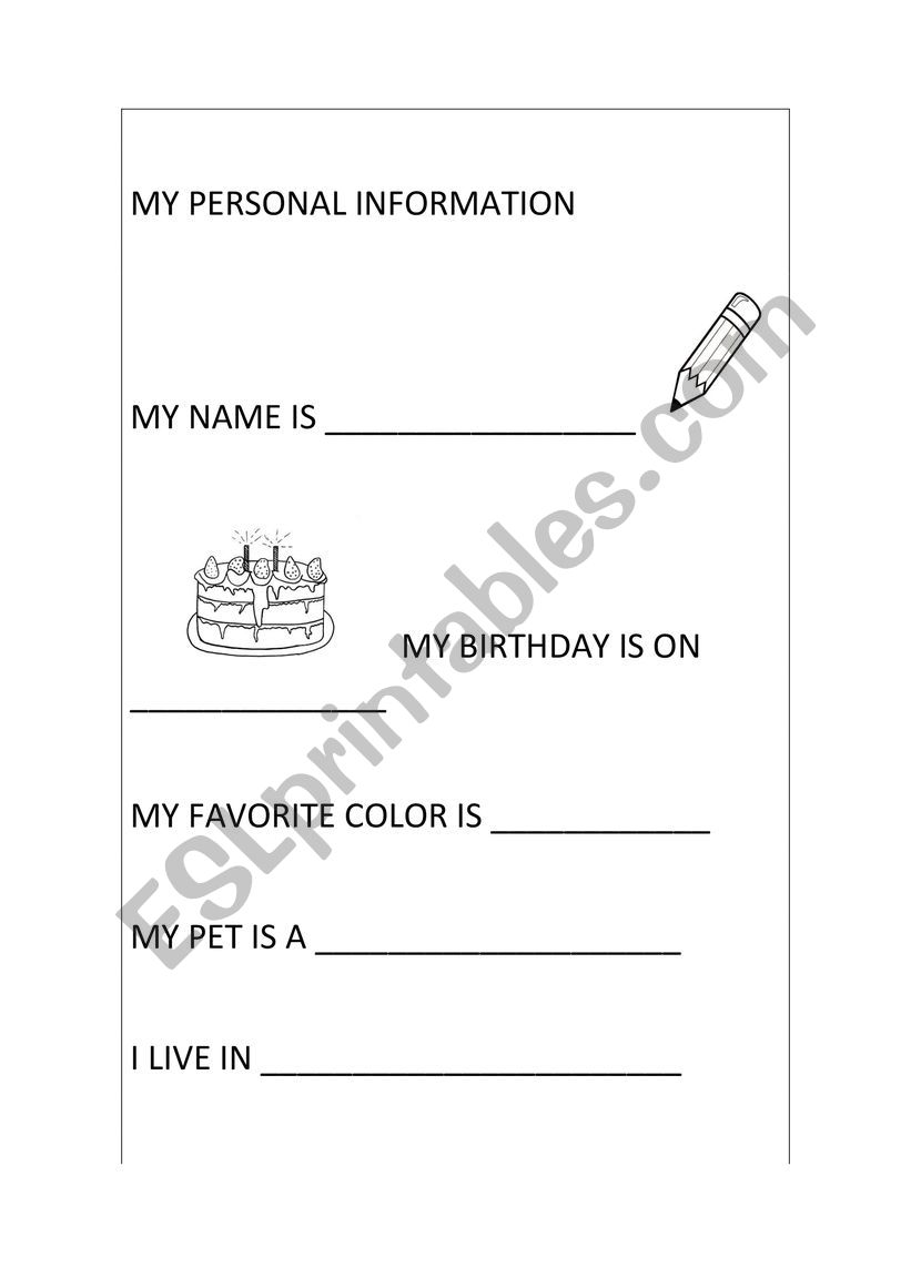 My personal information worksheet
