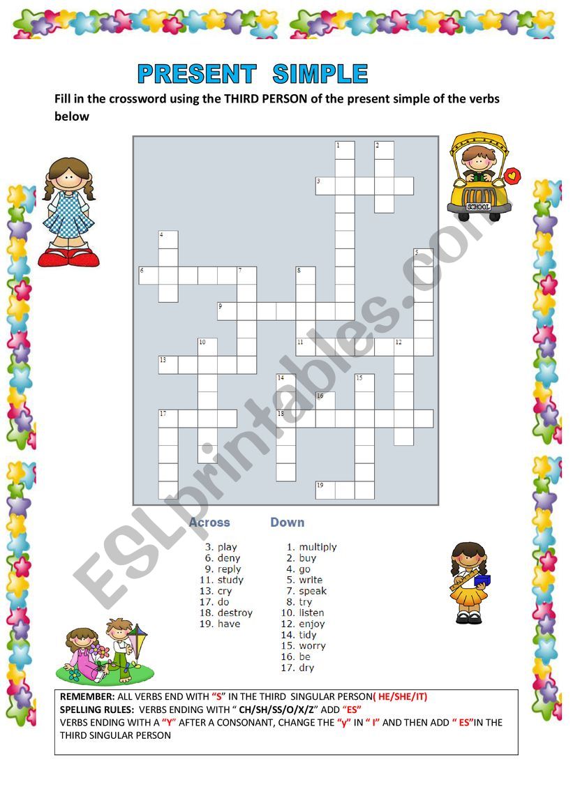 PRESENT SIMPLE THIRD PERSON CROSSWORD