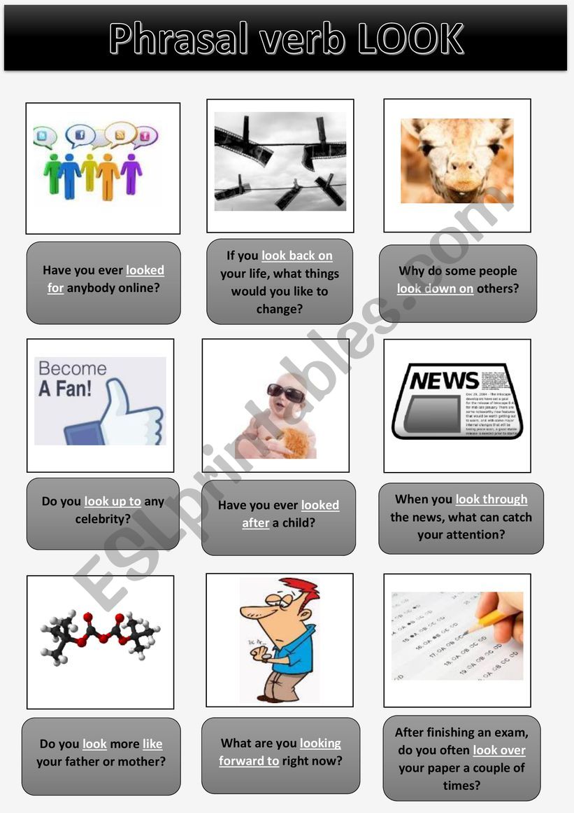 phrasal verb look speaking cards