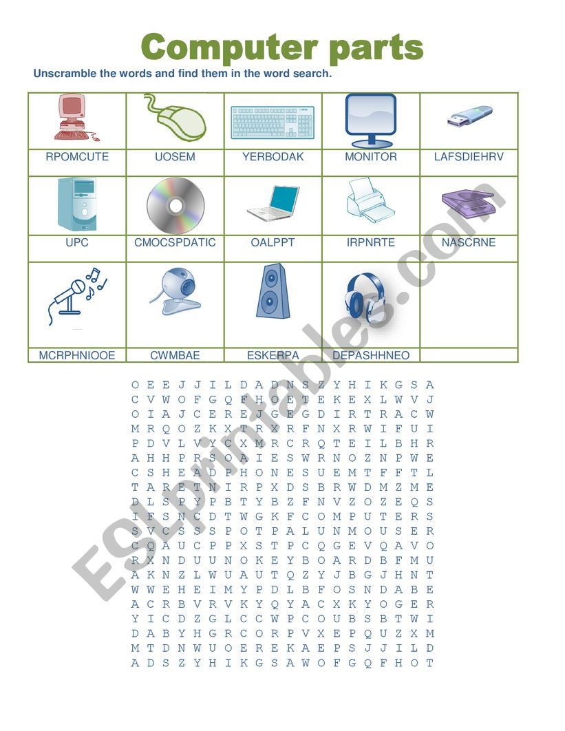 computer parts worksheet