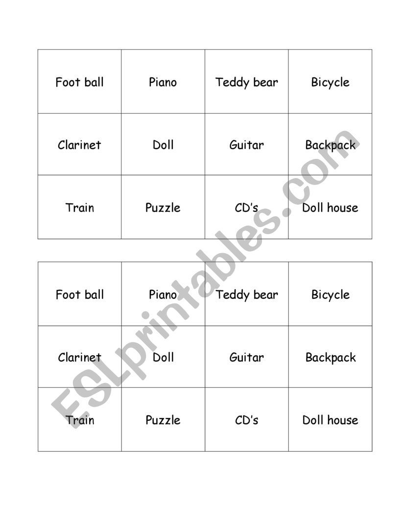 TOYS cardgame worksheet