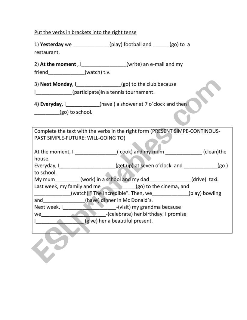 Tenses Revision worksheet