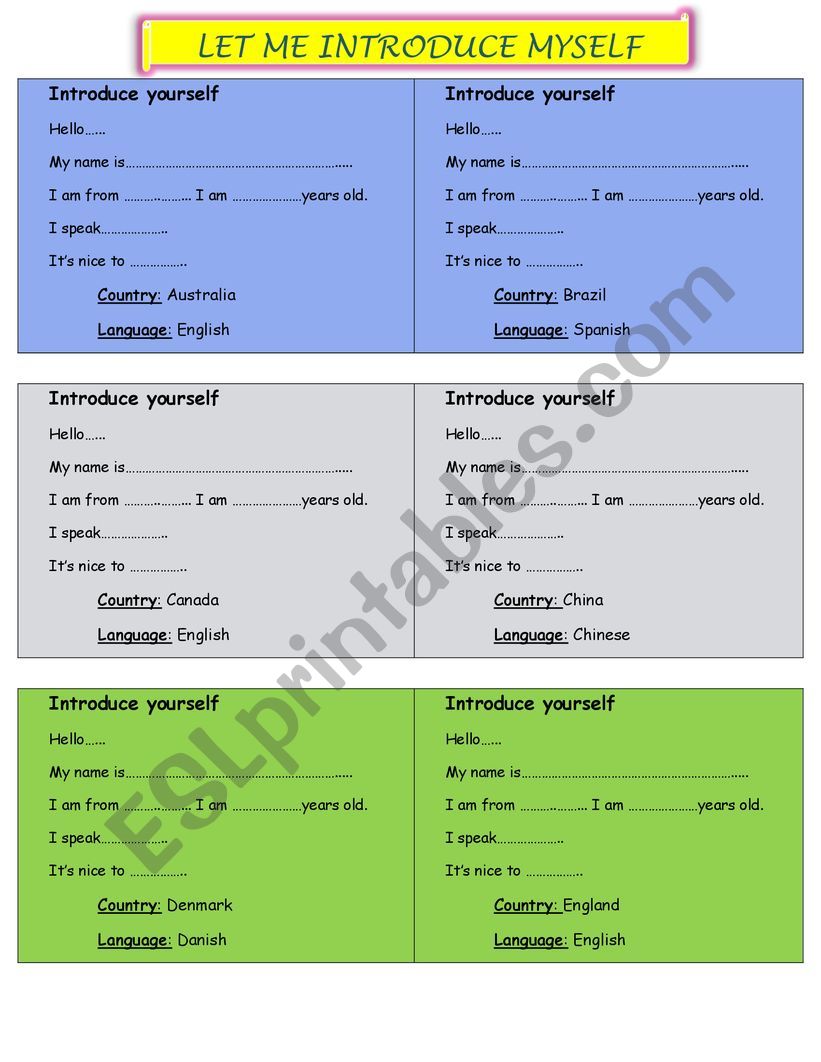 INTRODUCE YOURSELF worksheet