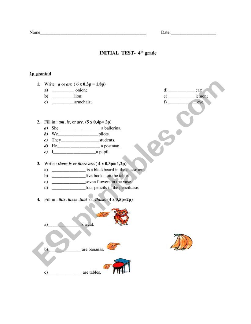 initial test 4th form worksheet