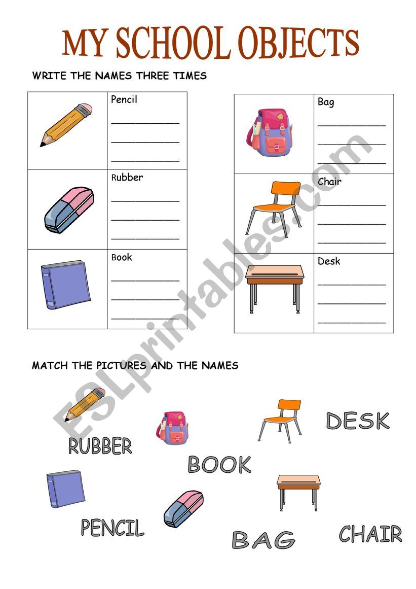 CLASSROOM OBJECTS worksheet