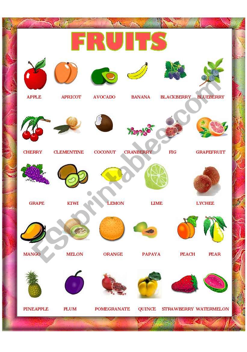 FRUITS worksheet