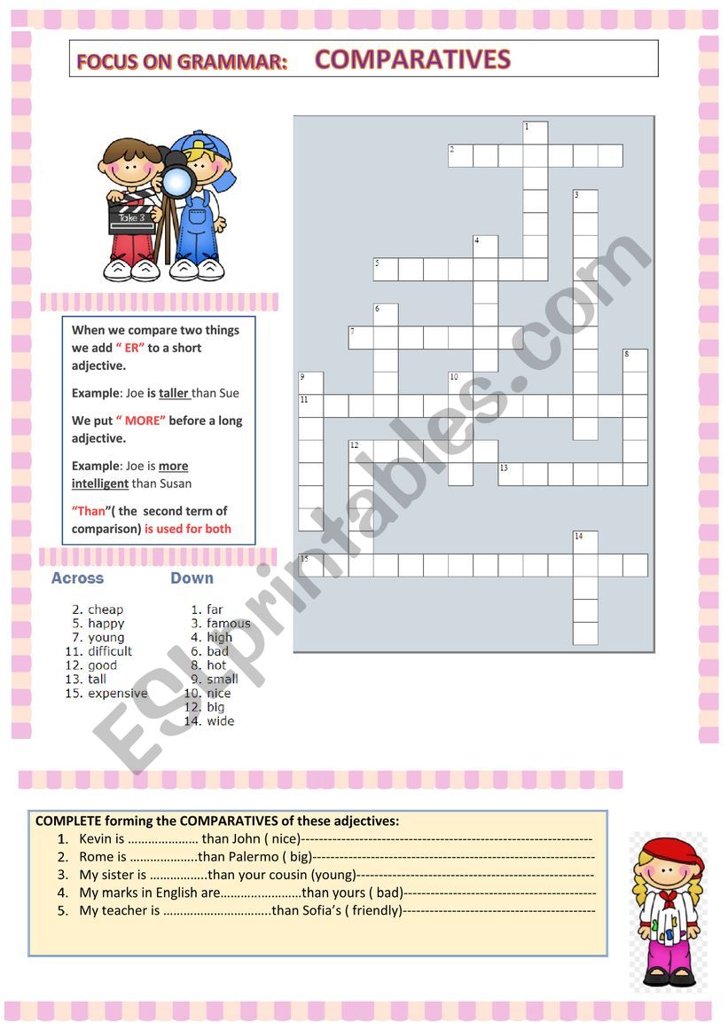 Comparatives crossword worksheet