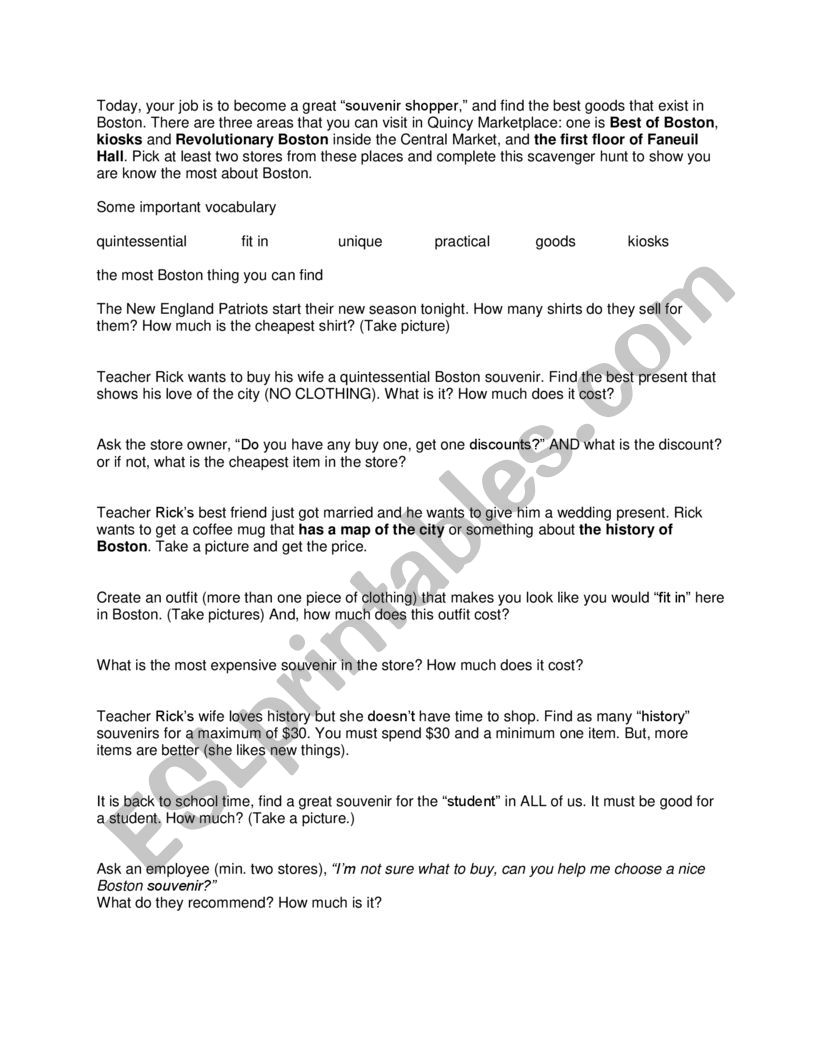 Scavenger Hunt worksheet