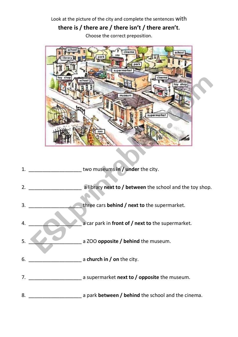 There is / there are / there isnÂ´t / there arenÂ´t and prepositions of place.