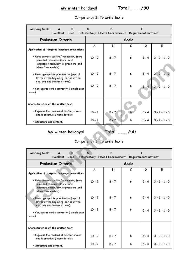 Correction grid worksheet