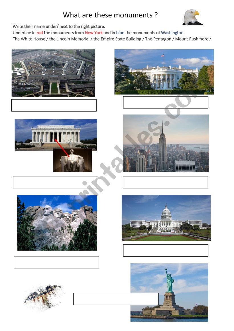 US monuments worksheet