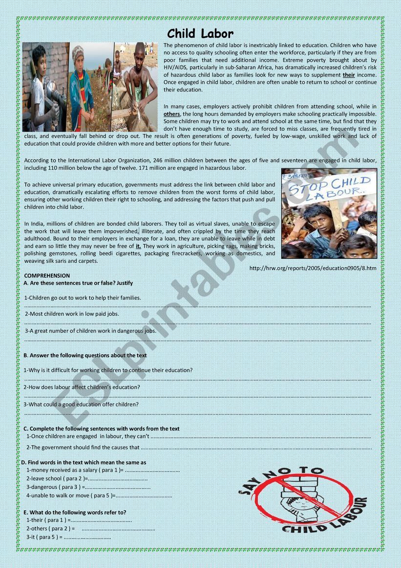 CHILD LABOUR worksheet