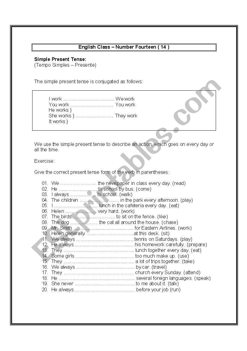 Present tense worksheet