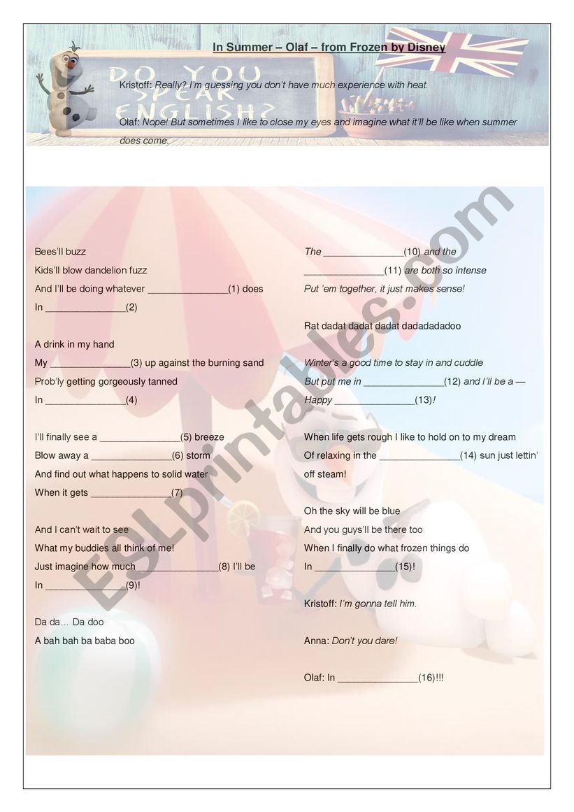 Weather Song Class worksheet