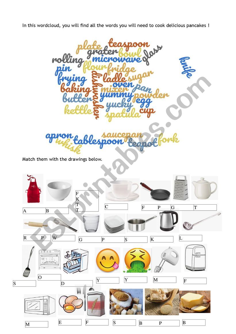 kitchen ustensiles vocabulary worksheet