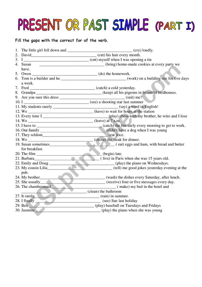 PRESENT OR PAST SIMPLE (I) worksheet