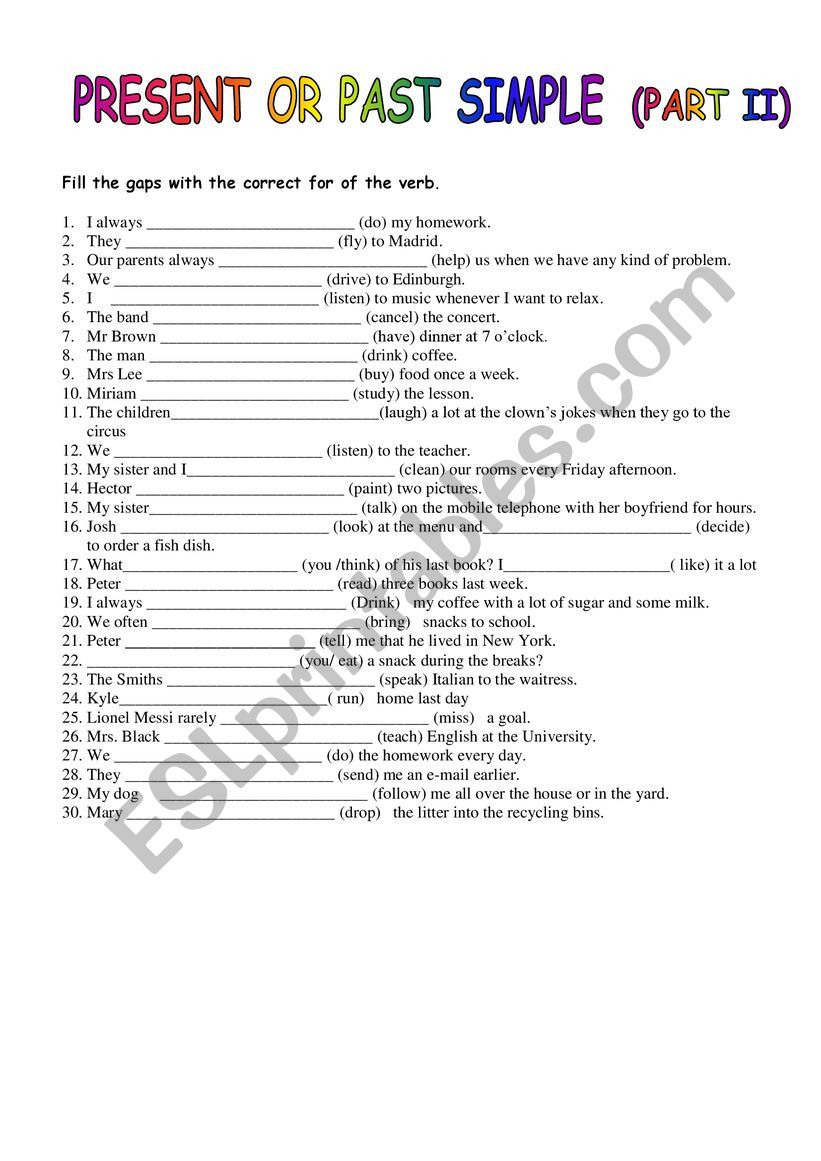 PRESENT OR PAST SIMPLE (iI) worksheet