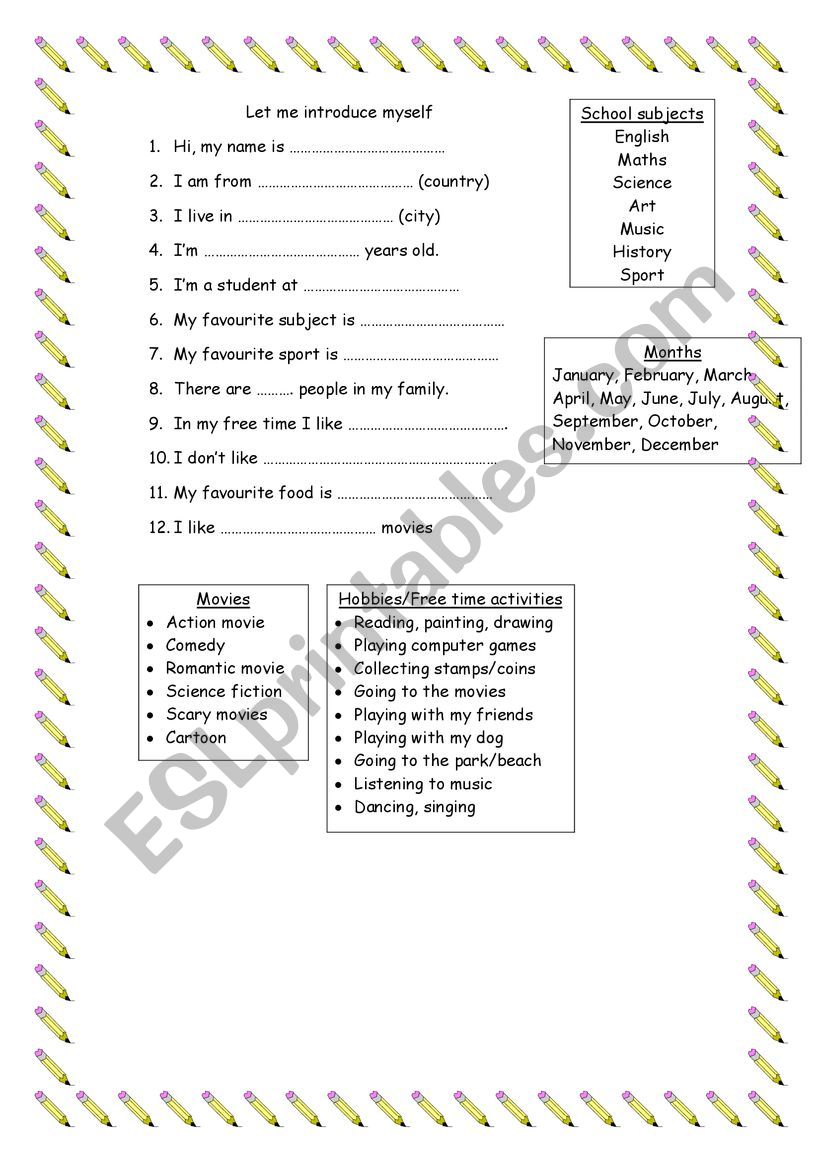 Introduce myself worksheet