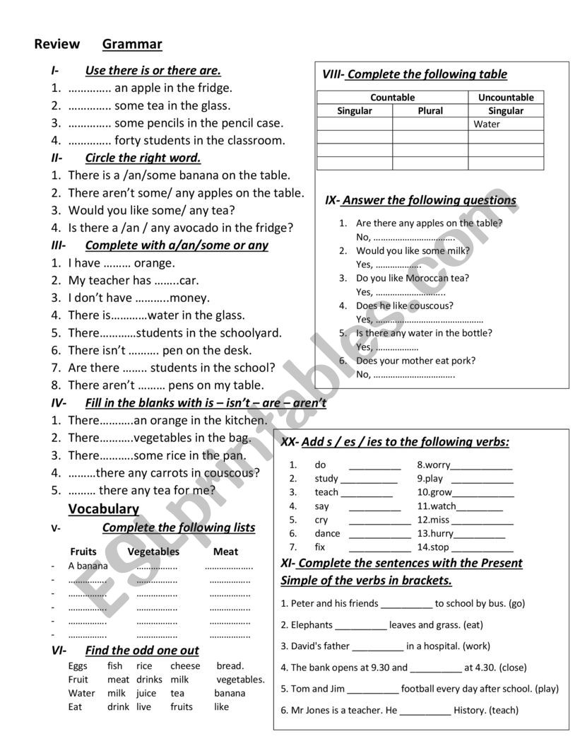 exercises worksheet