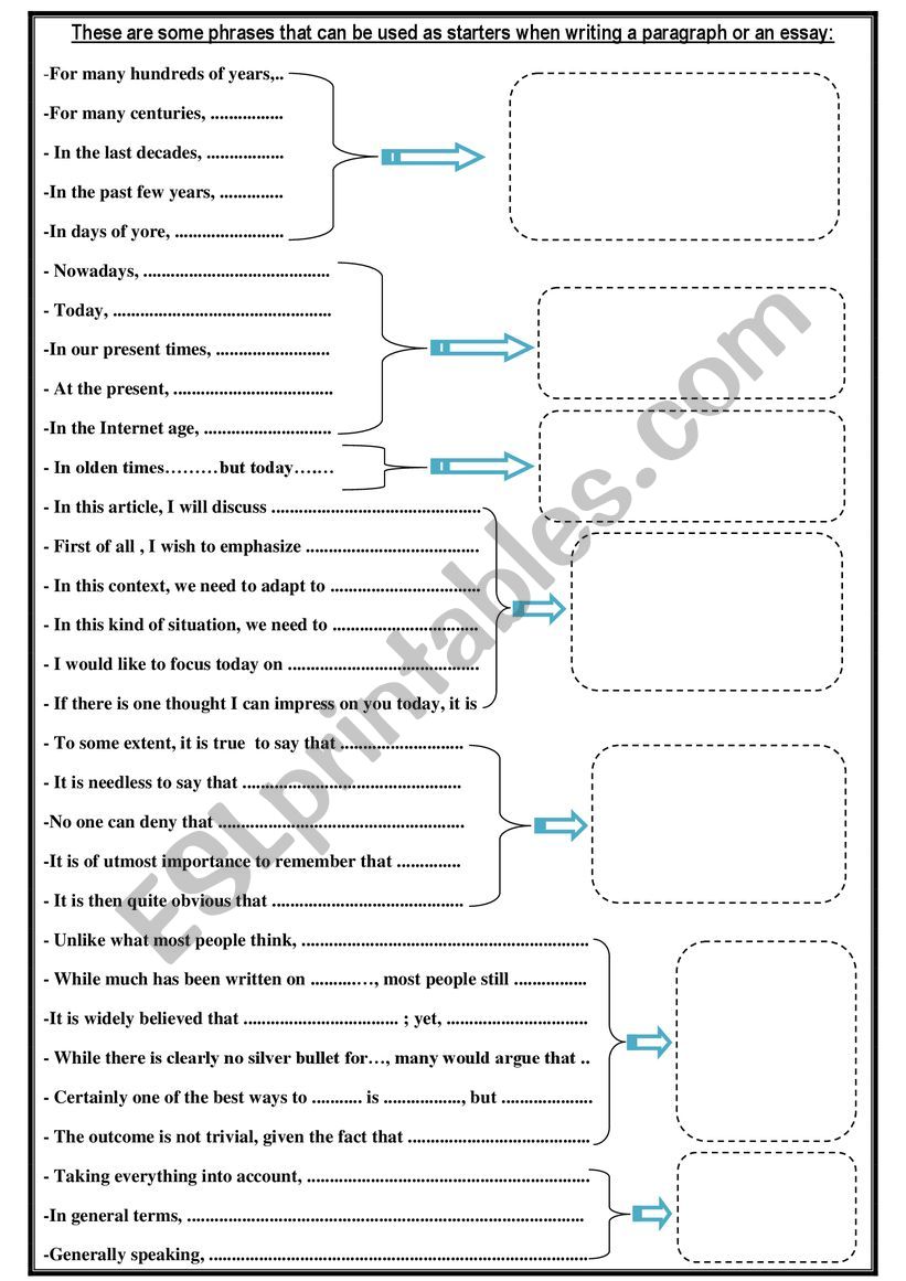 Writing Intro Phrases Worksheet