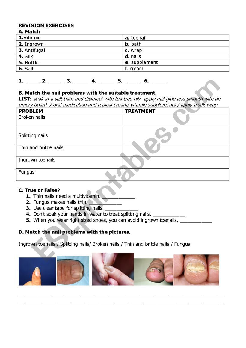 Nail problems vocabulary exercises