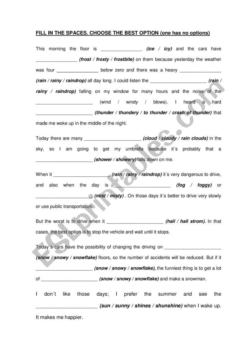 Weather vocabulary worksheet