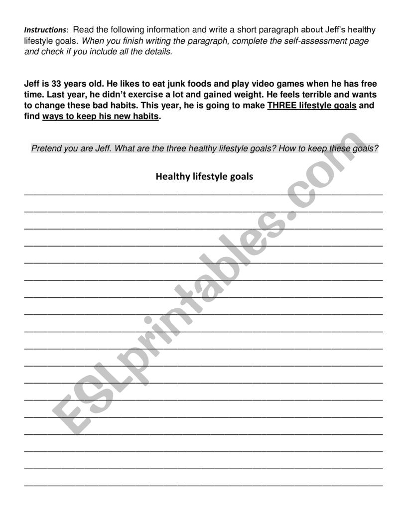 Paragraph Writing - Healthy Lifestyle Goals